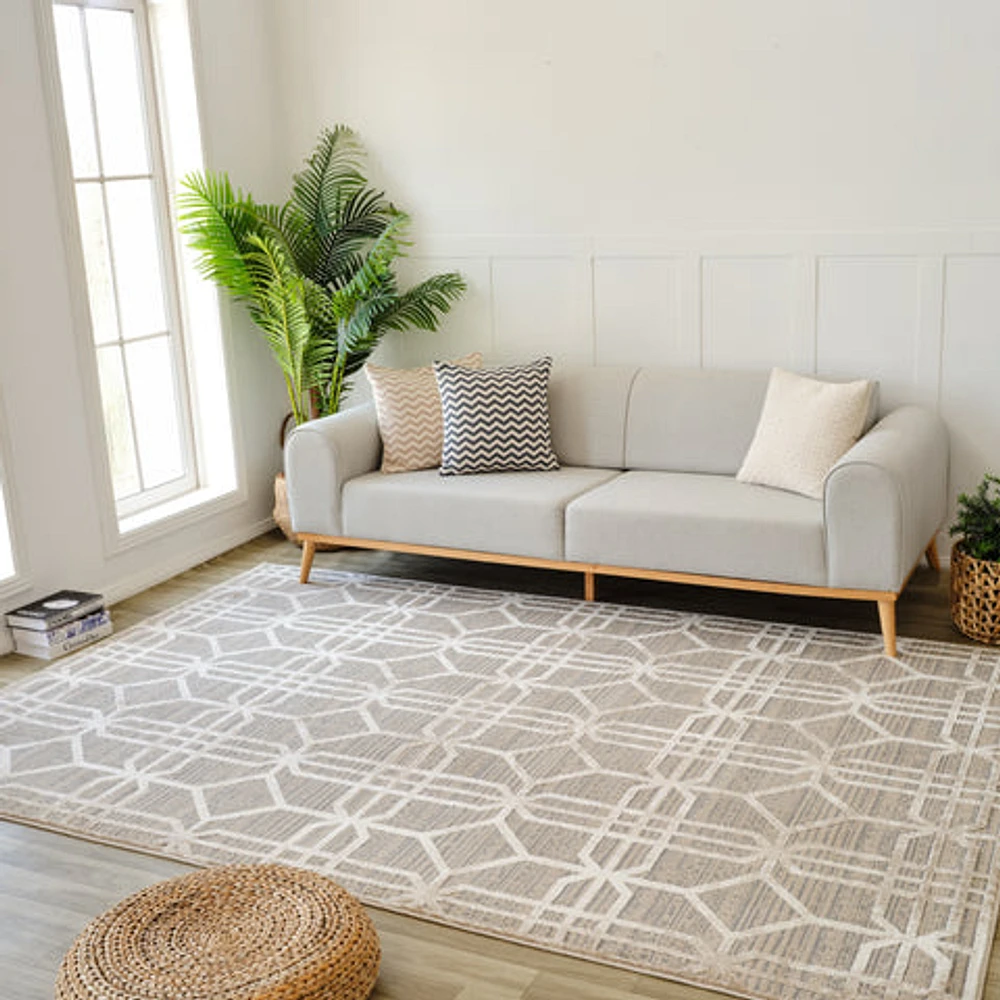 Nairobi Beige Abstract Lined Modern Rug