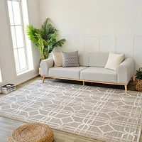 Nairobi Beige Abstract Lined Modern Rug