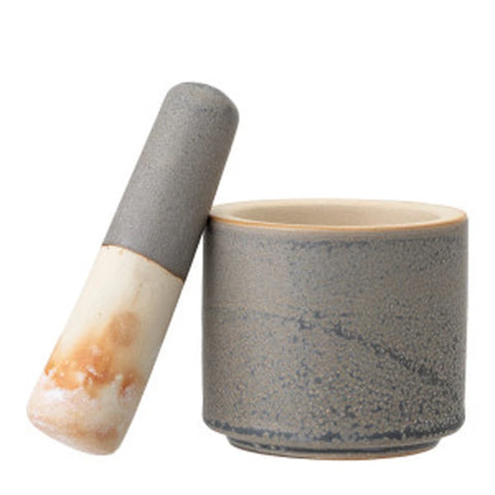 Stoneware Mortar & Pestle, Reactive Glaze, Matte Grey, Set of 2