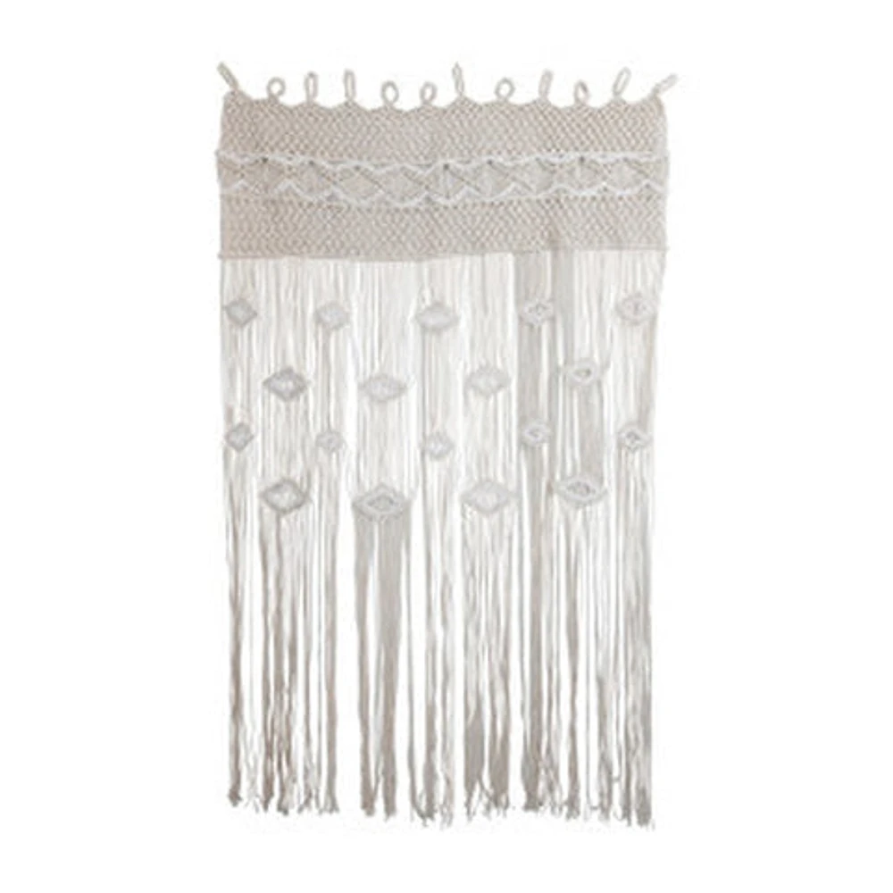 Hand-Woven Cotton Blend Macrame Curtain, Natural & White