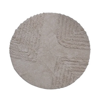 Round Cotton Tufted Rug w/ Design, Cream Color