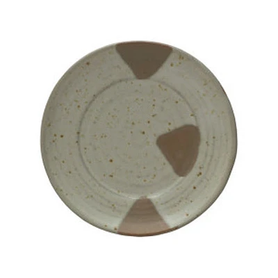 5" Round Stoneware Plate w/ Geometric Pattern - Speckled Cream Color &