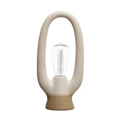 Stoneware LED Table Lamp, Reactive Glaze, White & Brown