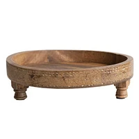 15" Round x 4"H Mango Wood Footed Tray, Natural