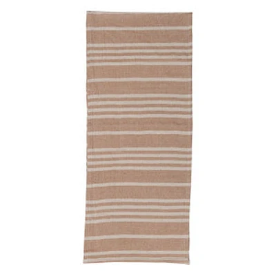 Cotton Double Cloth Table Runner w/ Stripes, Natural & Nude Color