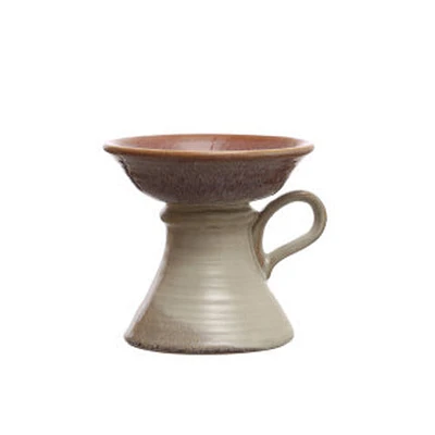 Stoneware Pillar Holder w/ Handle - Reactive Glaze