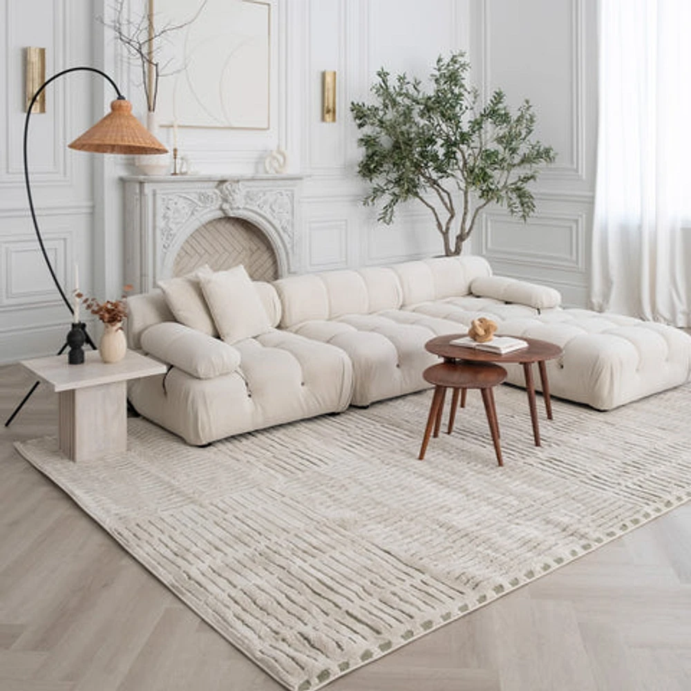 Terra Green Abstract Striped Area Rug