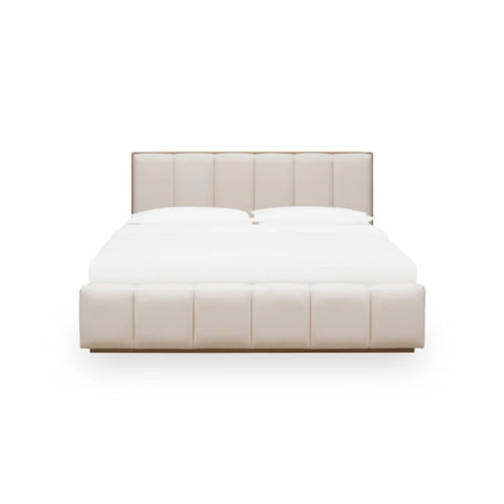 Gardenia Wood Frame Upholstered Platform Bed Cotton and Chai