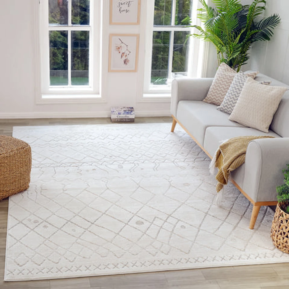 Tulum Beige Textured Moroccan Area Rug