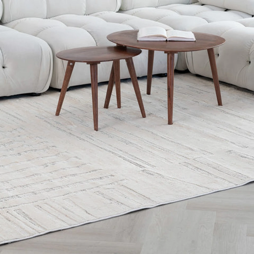 Tulum Beige Geometric Grid Area Rug