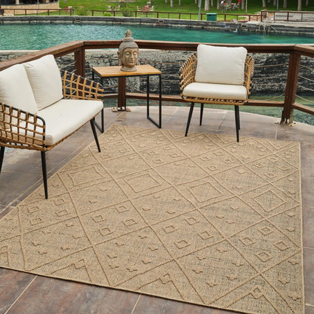 Utopia Beige Geometric Worn-Look Area Rug