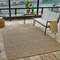 Utopia Beige Geometric Worn-Look Area Rug