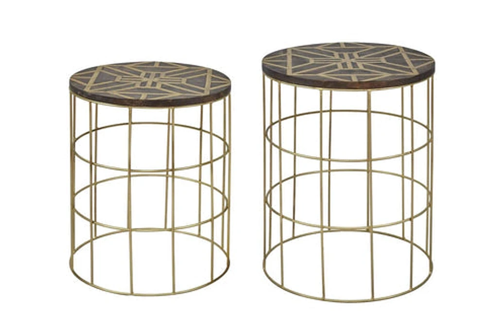 FLOOR MODEL Global Archive Mango and Brass Accent Tables