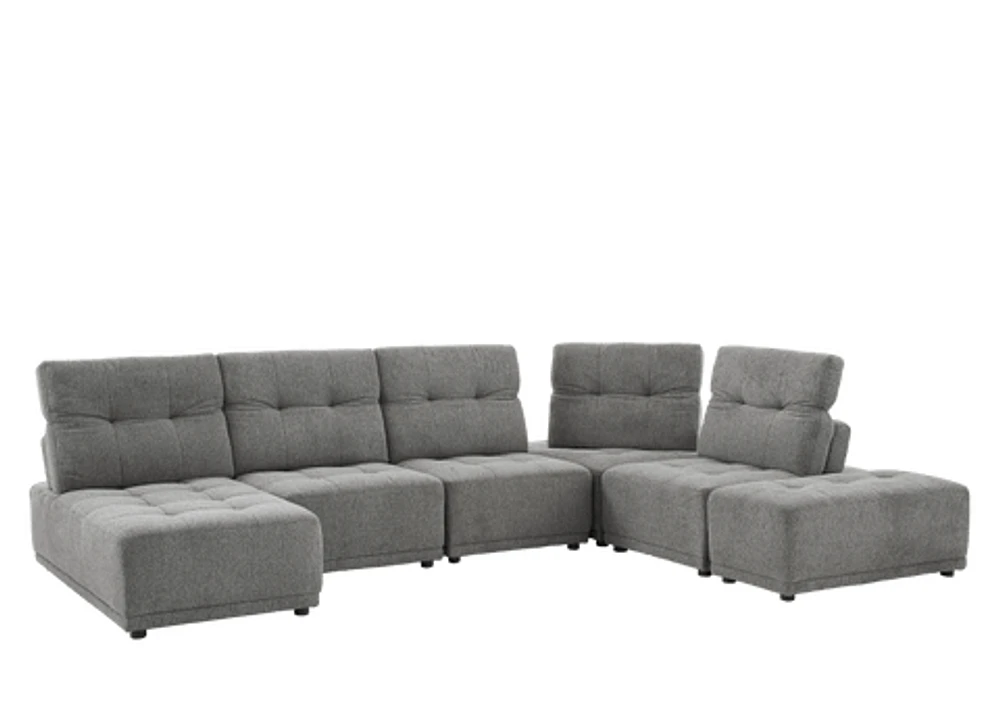 Toco Grey Upholstered Modular Sectional Sofa with Adjustable Backrests