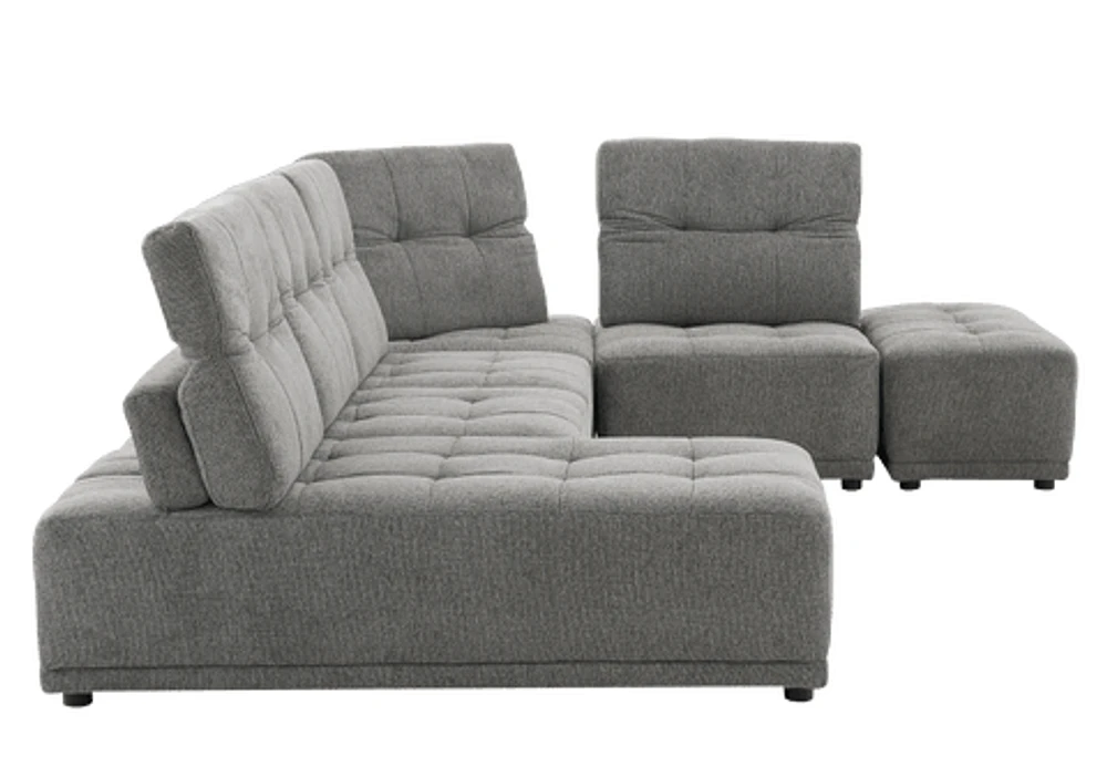 Toco Grey Upholstered Modular Sectional Sofa with Adjustable Backrests