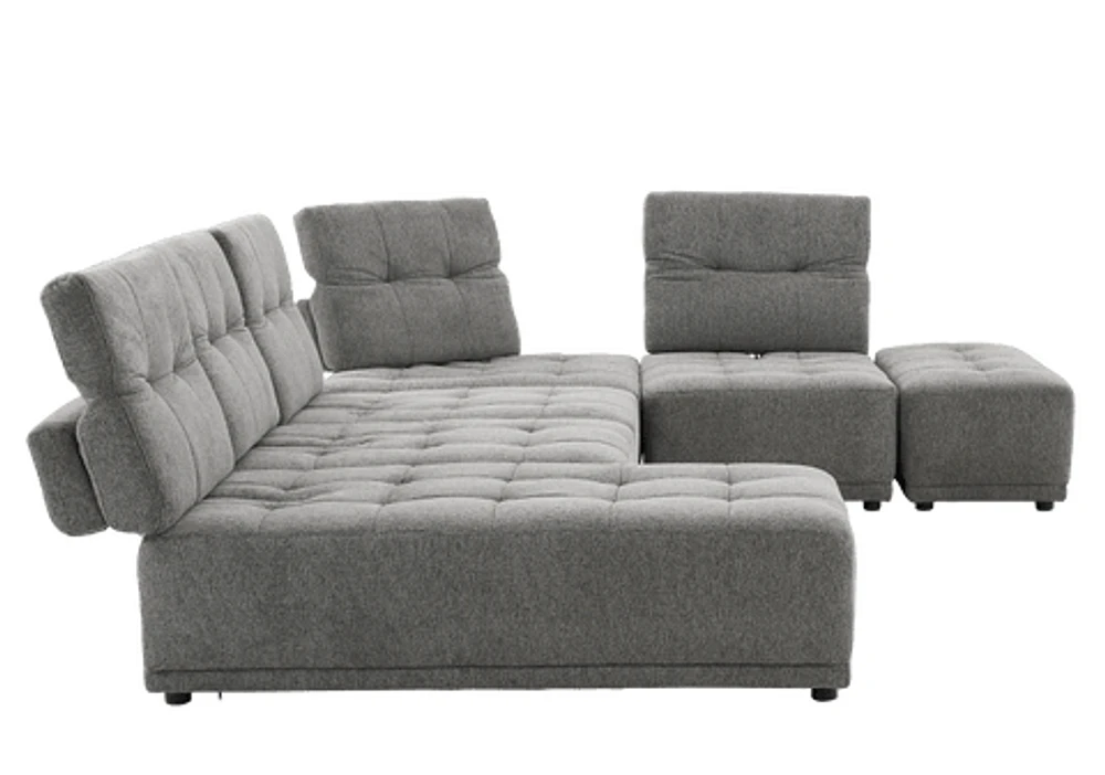 Toco Grey Upholstered Modular Sectional Sofa with Adjustable Backrests