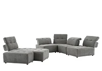 Toco Grey Upholstered Modular Sectional Sofa with Adjustable Backrests