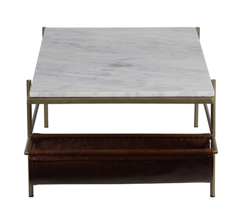 Marble Top Coffee Table with Leather Pocket