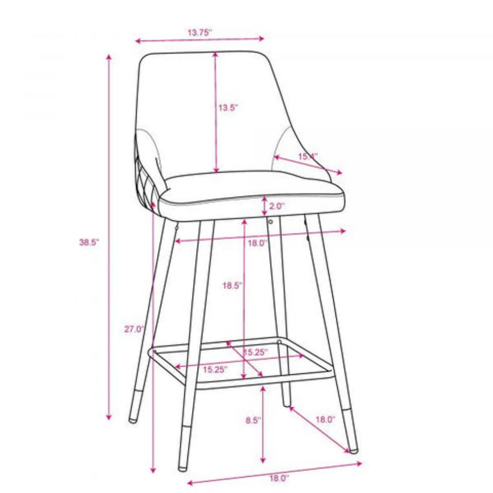 Roxanne II 26'' Counter Stool, set of 2 in Grey