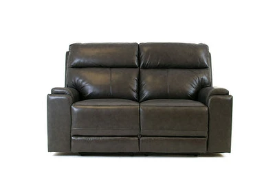 Genova Genuine Leather Power Reclining Loveseat - Dark Grey