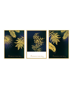 Golden Foliage Set of 3 Alloy Matt - Golden Frame Wall Art