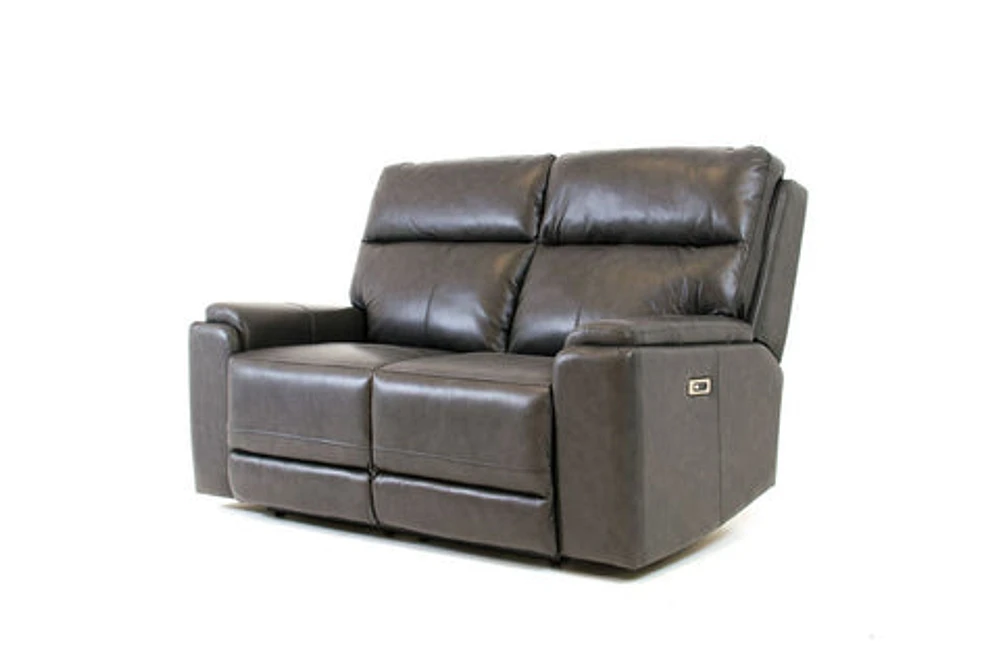 Genova Genuine Leather Power Reclining Loveseat - Dark Grey