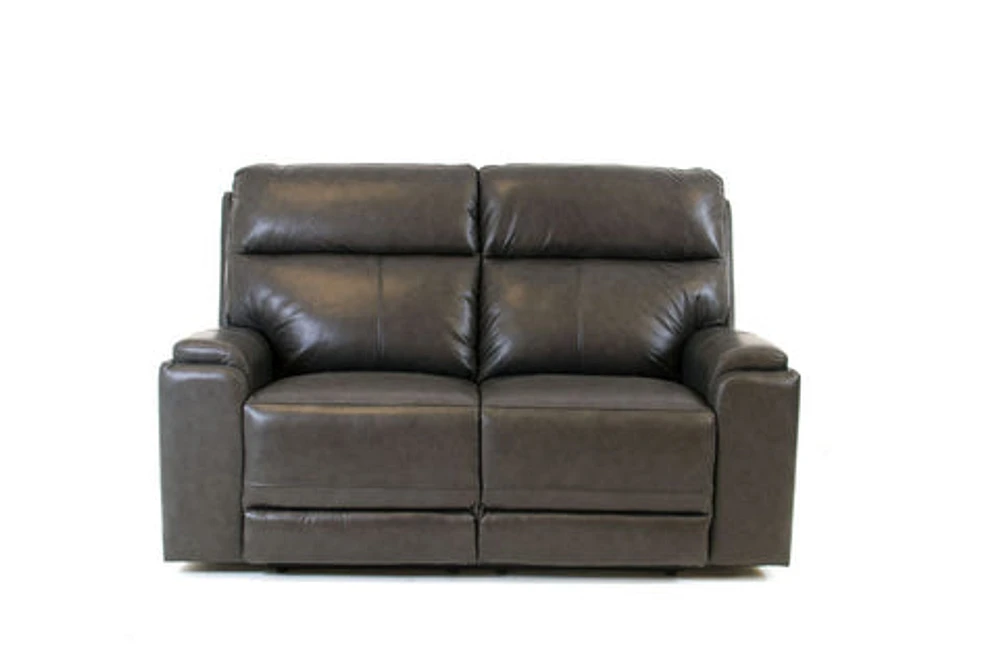 Genova Genuine Leather Power Reclining Loveseat - Dark Grey