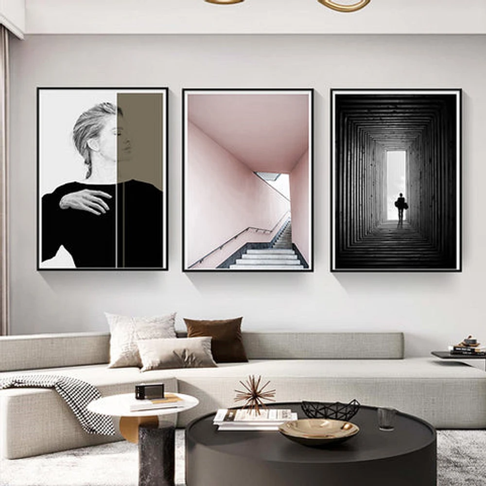 Vogue Set of 3 Alloy Matt - Black Frame Wall Art