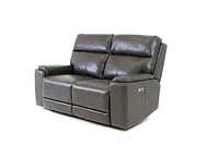 Genova Genuine Leather Power Reclining Loveseat - Dark Grey