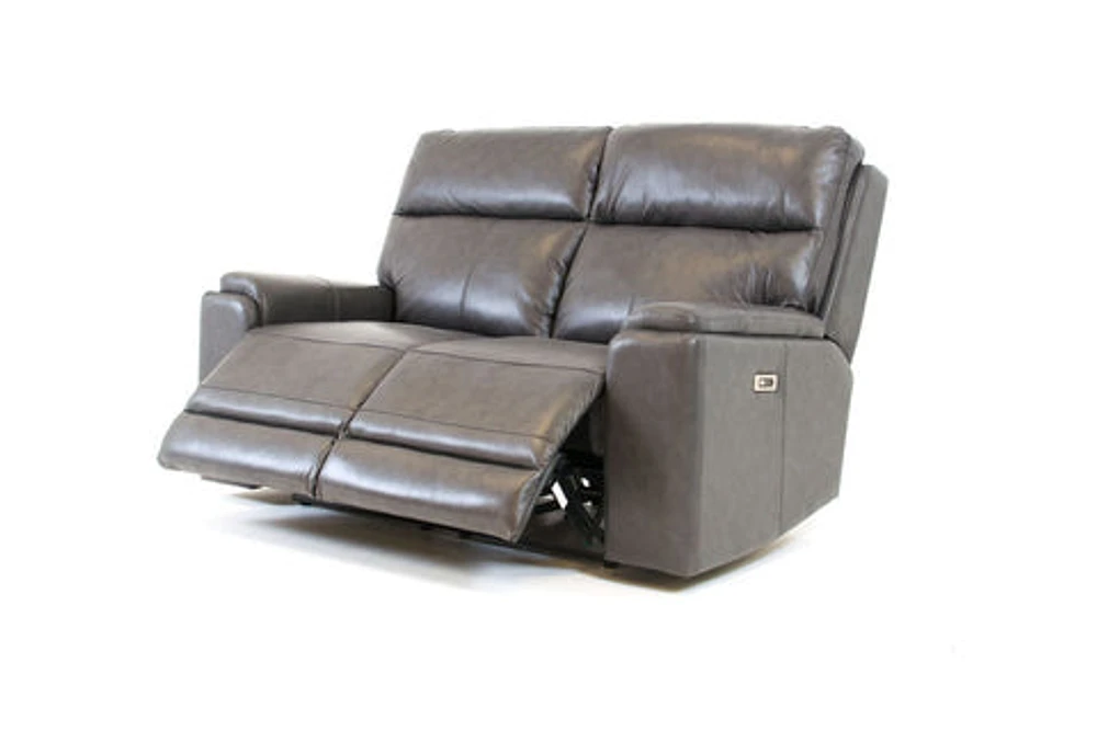 Genova Genuine Leather Power Reclining Loveseat - Dark Grey