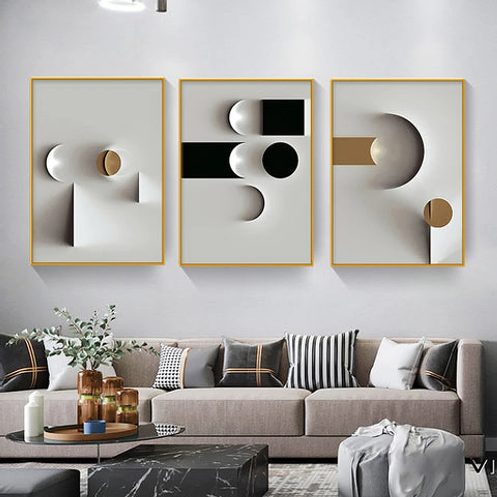 Berlin Set of 3 Alloy Matt - Golden Frame Wall Art