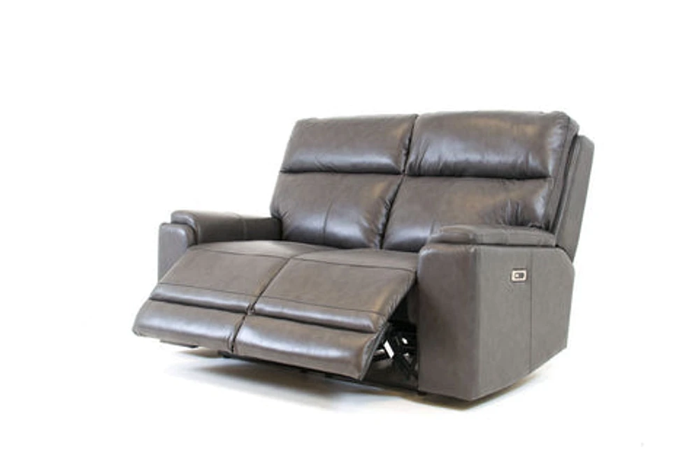 Genova Genuine Leather Power Reclining Loveseat - Dark Grey