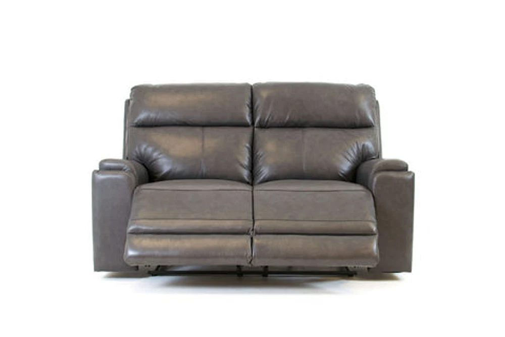 Genova Genuine Leather Power Reclining Loveseat - Dark Grey