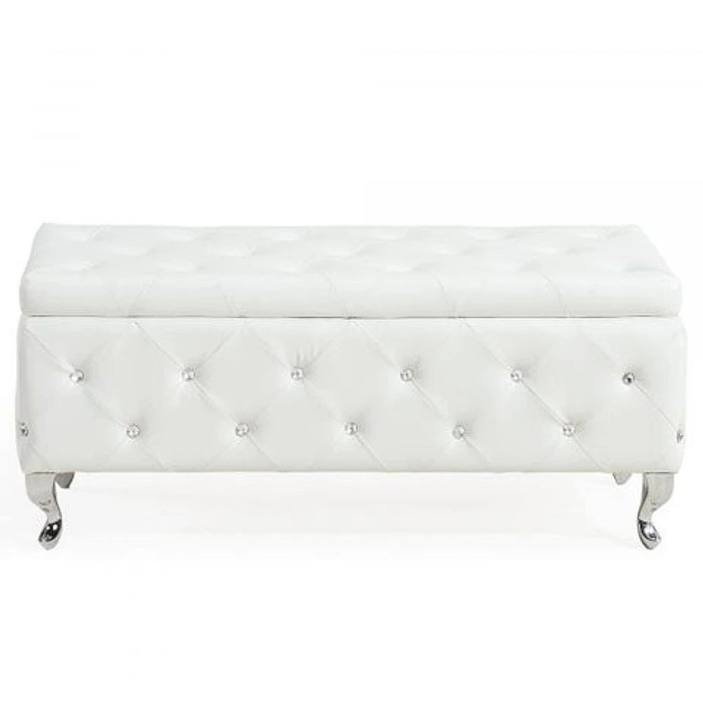 Monique Rectangular Storage Ottoman in White