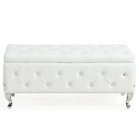 Monique Rectangular Storage Ottoman in White