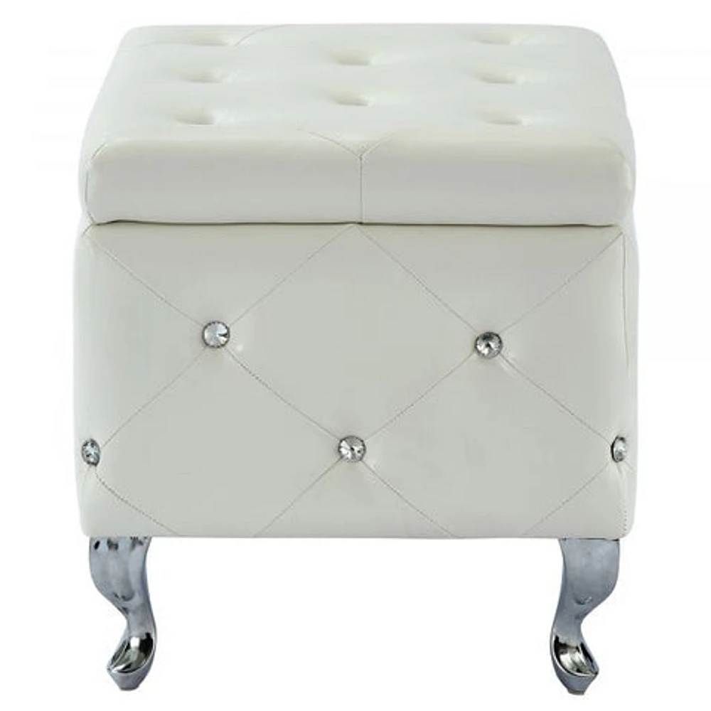 Monique Rectangular Storage Ottoman in White