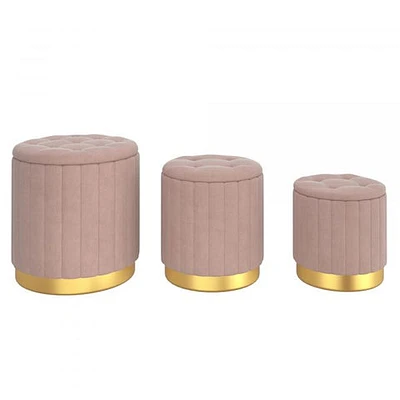 Tobi 3pc Storage Ottoman Set in Blush & Gold