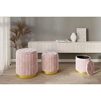 Tobi 3pc Storage Ottoman Set in Blush & Gold