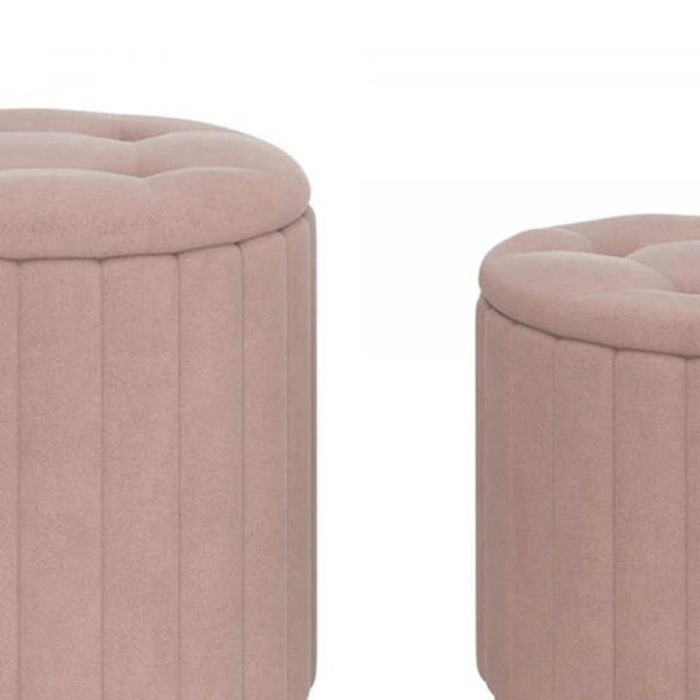 Tobi 3pc Storage Ottoman Set in Blush & Gold