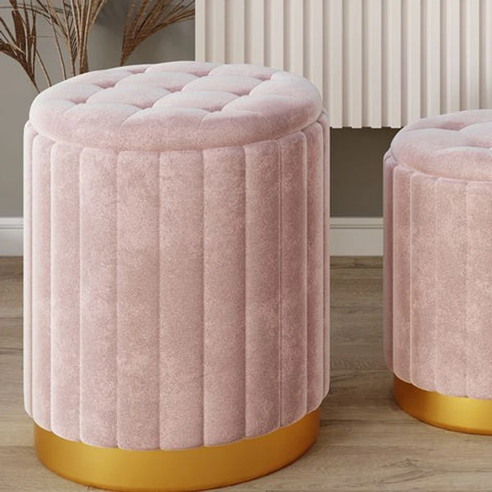 Tobi 3pc Storage Ottoman Set in Blush & Gold