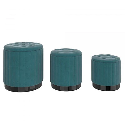 Tobi 3pc Storage Ottoman Set in Teal & Black