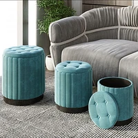 Tobi 3pc Storage Ottoman Set in Teal & Black