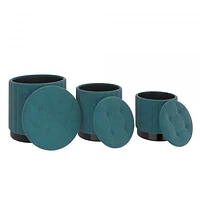 Tobi 3pc Storage Ottoman Set in Teal & Black