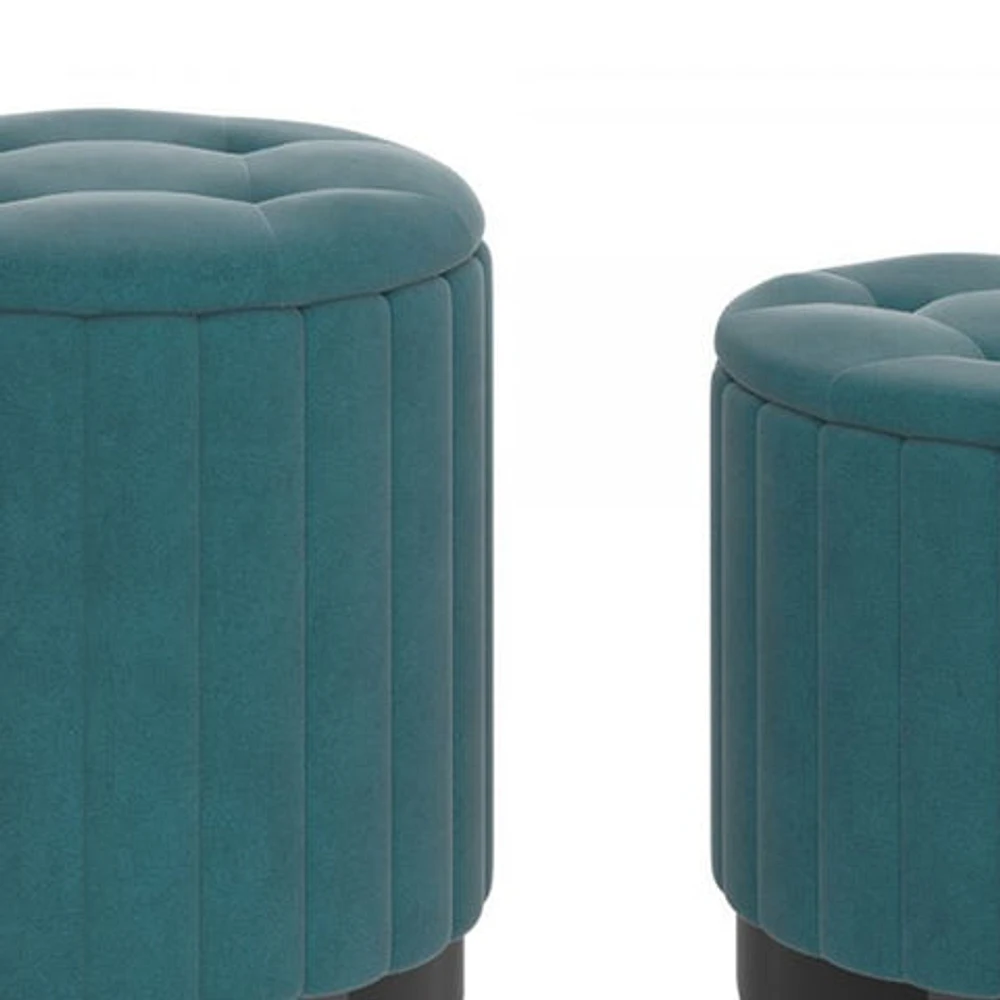 Tobi 3pc Storage Ottoman Set in Teal & Black