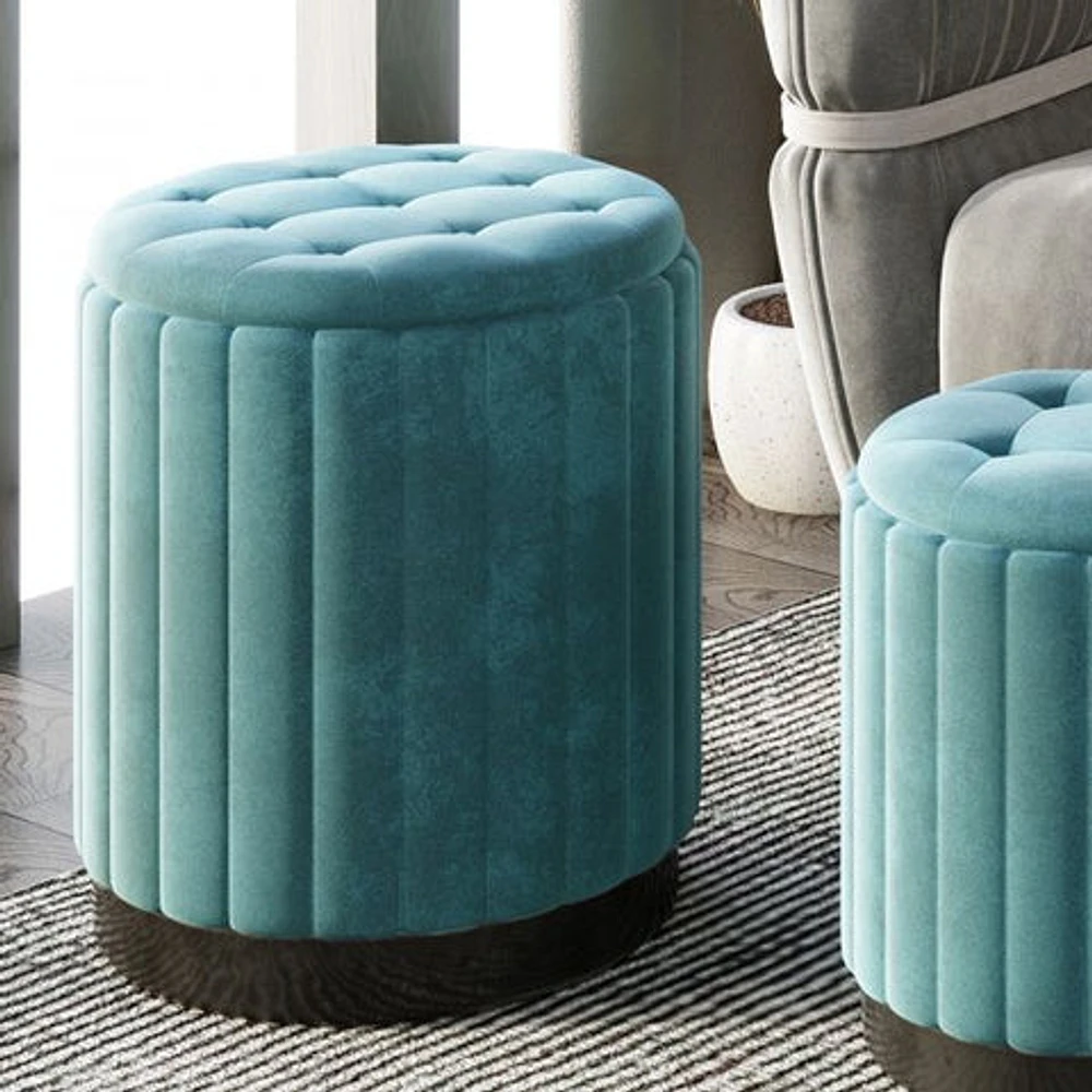 Tobi 3pc Storage Ottoman Set in Teal & Black