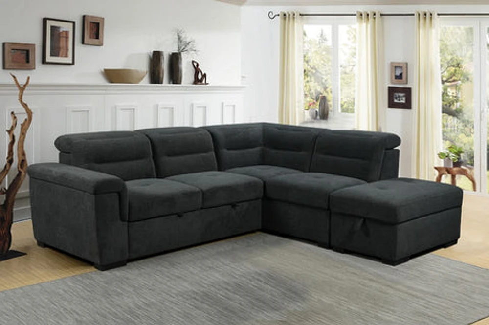 Jergen Sleeper Sectional w/Storage Ottoman-Right Chaise-Slate