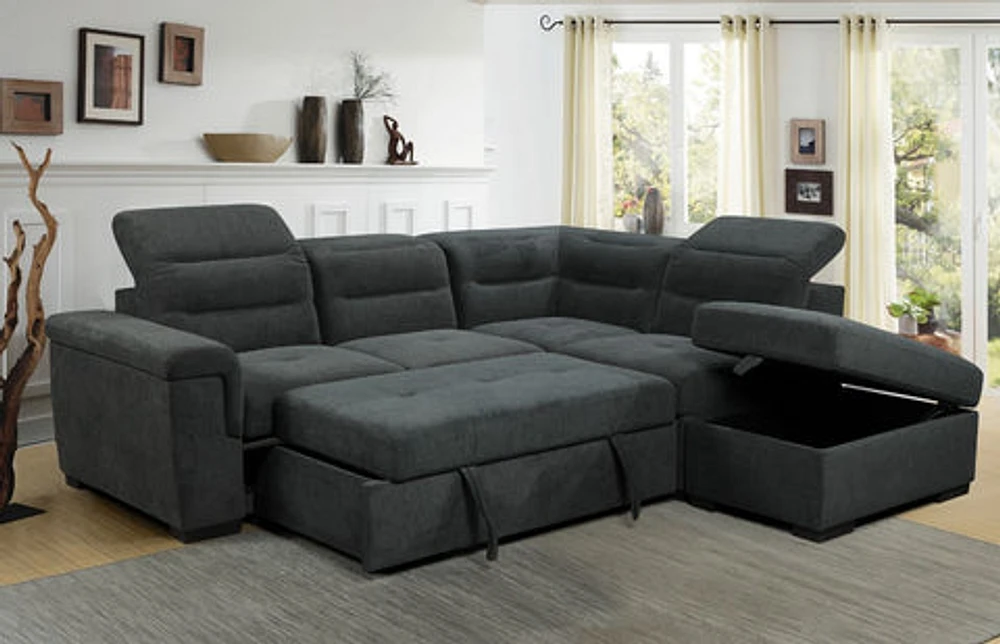 Jergen Sleeper Sectional w/Storage Ottoman-Right Chaise-Slate