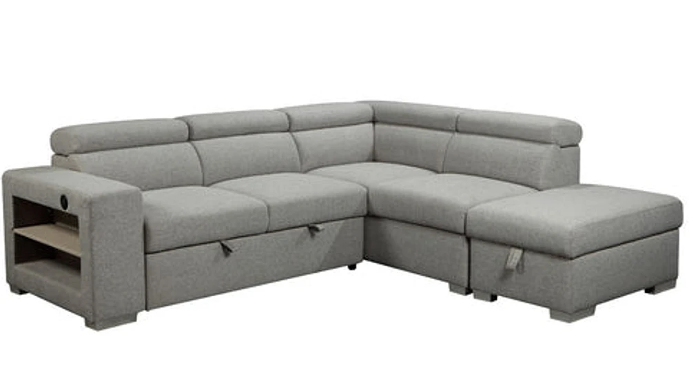 Guido Sleeper Sectional w/Storage Ottoman-Right Chaise-Grey