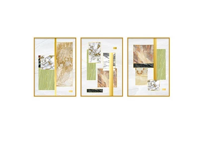 Eternal Glass Golden Leaf Set of 3 - Golden Frame Wall Art