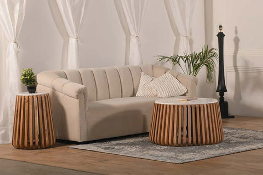 Floor Model Alder Round Marble Coffee Table Natural
